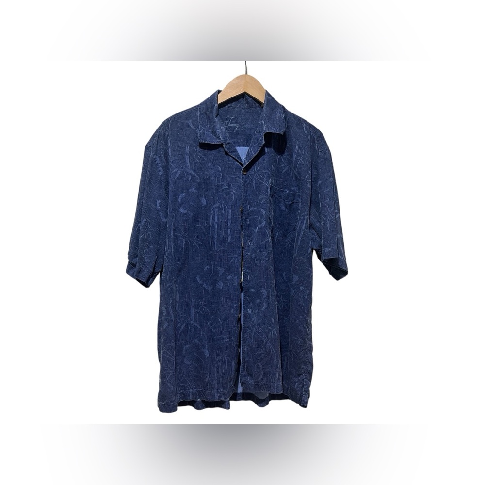 Tommy Bahama Blue XL 100% Silk Embroidered Camp Shirt‎